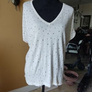 Bisou Bisou White Studded Short Sleeve Top Size XL